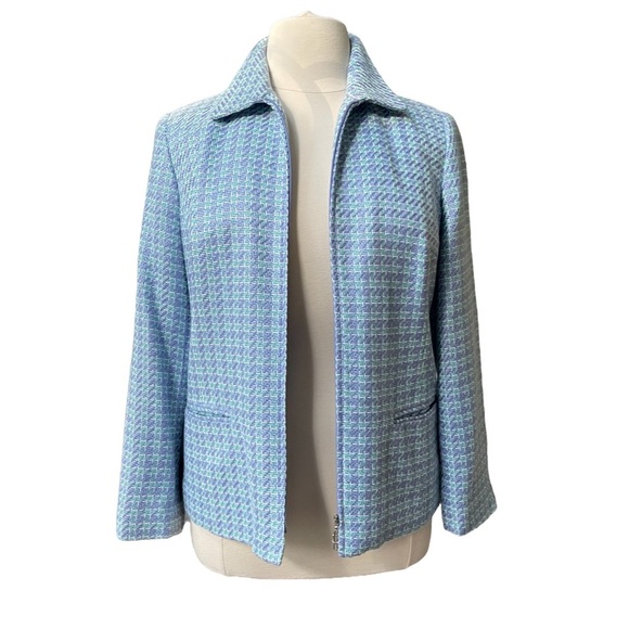 Vintage by Sag Harbor Blue Tweed Full Front Zip Up Blazer Size: 14 - Picture 4 of 9
